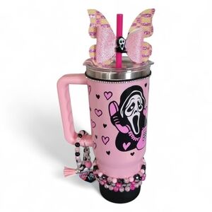 Pink Scream Themed Tumbler with Butterfly Bow